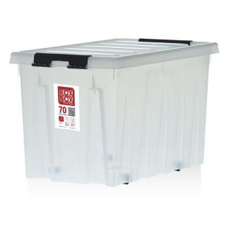 Rox Box 70 Ящик 589х396х355 мм с крышкой и клипсами, на роликах, прозрачный (82,8 литра)